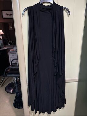 Black Sleeveless Draped Maxi Cardigan